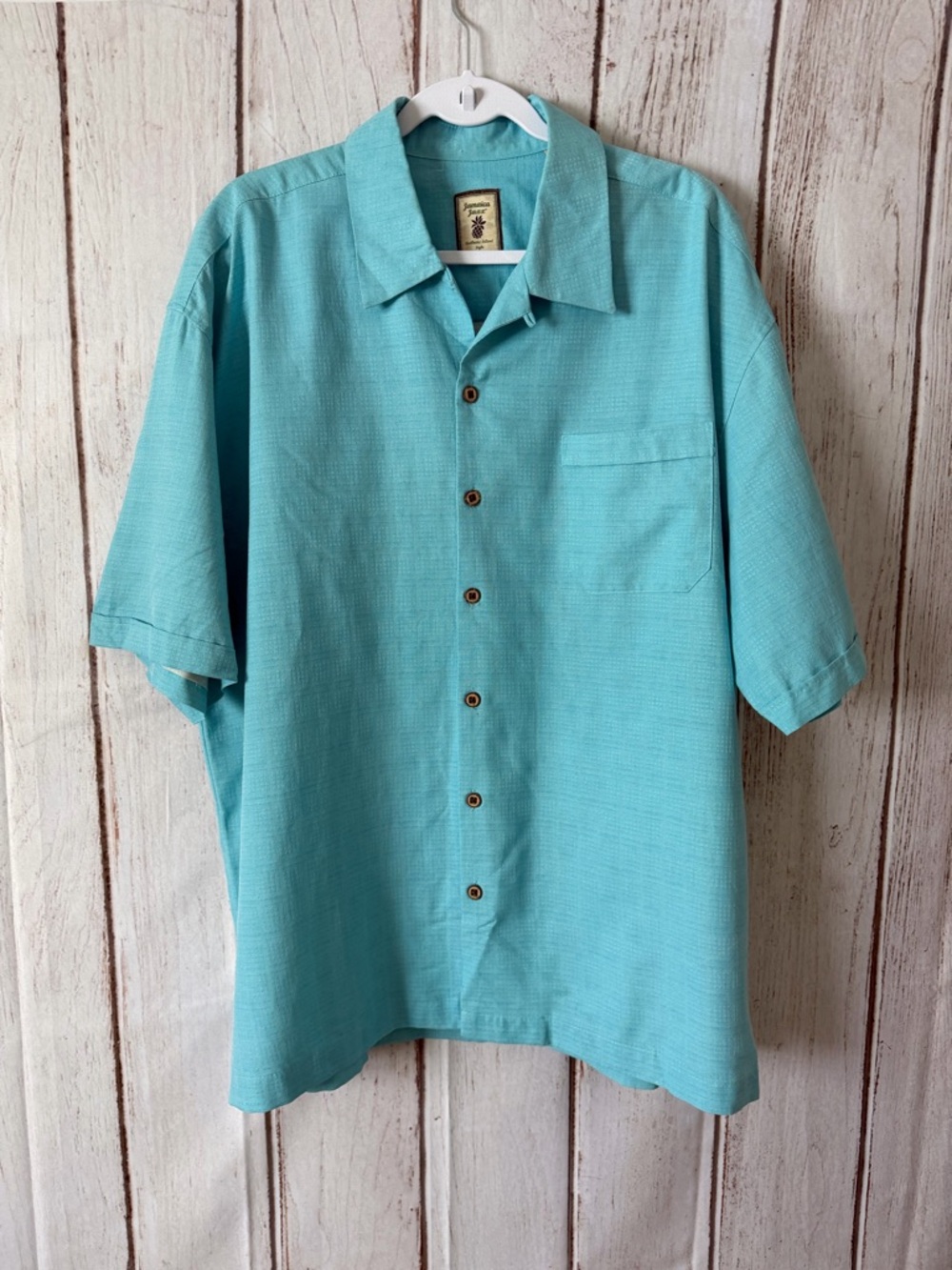 Jamaica Jax Men's XXL 100% Silk Jacquard Short Sleeve Camp Shirt Aqua Blue